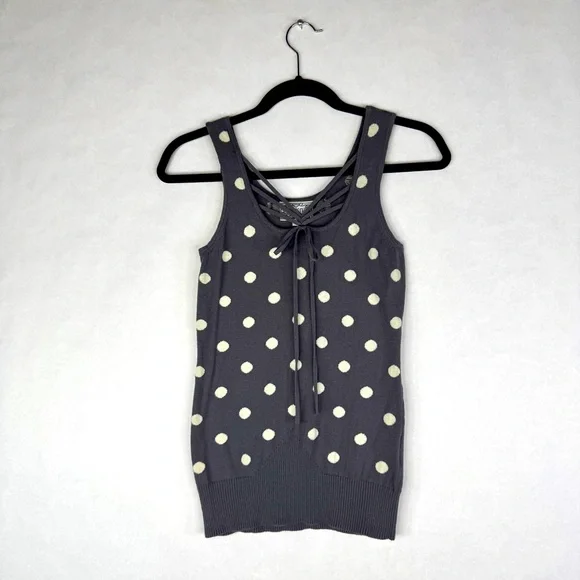 ANTHROPOLOGIE / BARASCHI Gray & White Polk Dot Strapy Knit Tank - Sz M - Picture 4 of 11